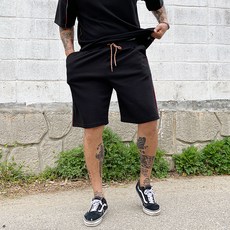 Fivelarge 大尺碼彩虹縫線抽繩鬆緊帶運動短褲