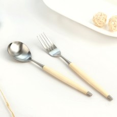 보겐 국산 르비앙 샤틴 디저트 스푼 + 포크 세트, 베이지, 디저트스푼 + 디저트포크, 1세트