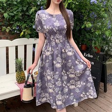 레몬소울 카온 플라워 패턴 퍼프 반팔 원피스 07167 빅사이즈 포함