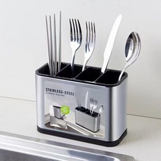 존글로벌 4구 물빠짐 스텐 수저통, 1개, 실버