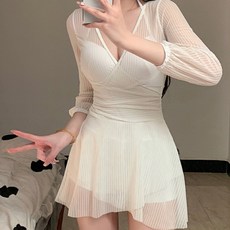 The Syrup 女款透視交叉連身泳衣, 白色