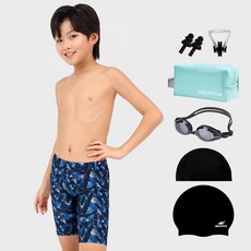 aquatica 兒童室內泳裝 + 一般泳鏡 + 收納袋 + 鼻夾 + 耳塞 + 矽膠泳帽 + 彈性泳帽套組 BBK104
