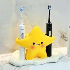 Mirnoa 浴室守護者 黃色星星 陶瓷擺飾 牙刷架 MMM3511, 黃色, 1個