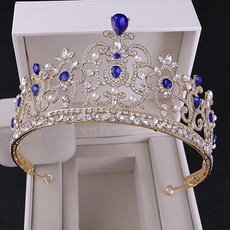 Luna Glam 英倫裝飾水晶自助婚禮皇冠 WC913, 金藍色, 1個