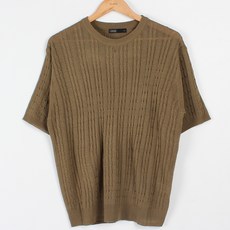 PLAYS 男士亞麻混紡麻花短袖針織T恤