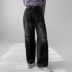 174 여성용 계단핀턱 워싱 와이드 데님 팬츠