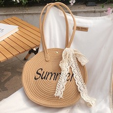 연이랜드 라운드 썸머 리본 왕골백