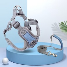 반려동물 빛 반사 가슴줄 L + 로프 AA507-8, 스카이블루, 1세트