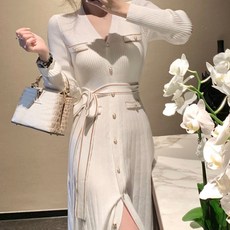 뮤리엘 골지 니트 롱 원피스 + 벨트 세트