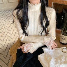 I'M MONG 女款 Matangneu 半高領蕾絲羅紋內搭針織T恤