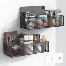 MEO 家用黏貼式多功能鐵製層架 36cm, 黑色, 2個