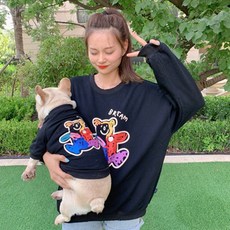 Saecoming 寵物小熊圖案情侶裝套組, 黑色