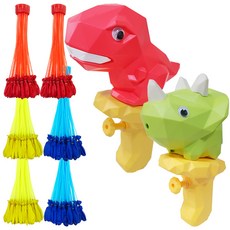 agaplus 霸王龍造型水槍+三角龍造型水槍+水球炸彈 6捆組, 混色