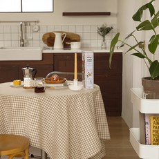 自然色感純棉格紋桌巾, 米色, 4人用(155 x 170 cm)