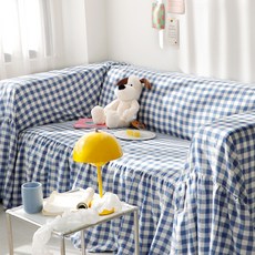 CASA VERDE Bibi 格紋荷葉邊居家沙發套, 藍莓格紋, 1個