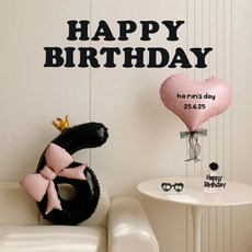 피앤비유니티 크라운리본 숫자하트 풍선 세트, 33 로즈핑크블랙숫자6, 1세트