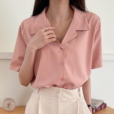 Dear Laura 女款防皺開襟短袖襯衫