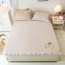 Mimo 米夢家居 雙涼感3D豆豆釋壓冰紗床包涼蓆3件組, 米色, 床包 + 枕頭蓆套 2個