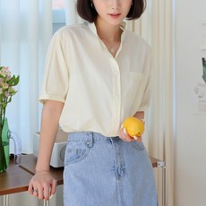 BBAEBBAE 女款簡約口袋立領短袖襯衫