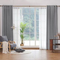 The Zari 穿環式頂級遮光窗簾 2片 + 蕾絲窗簾 2片組合, 灰色 + 白色