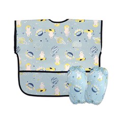 Derhappy 兒童白熊防水短袖美術罩衫袖套組 07, 天空藍