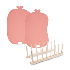 innol TPU嬰兒副食品安心砧板2件+砧板架組合, 玫瑰粉色(砧板), 單一顏色(砧板架)