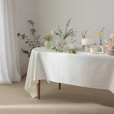 Cottage雙面TPU粗布防水桌巾, 220 x 150 cm, 純淨白