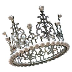 蛋糕皇冠裝飾, 1個, 珍珠 + 銀色
