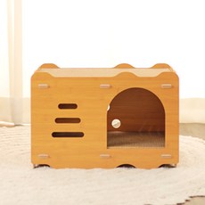 Hongun 貓咪實木抓板屋 A款, 1個, 混合顏色