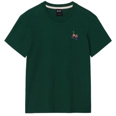 okstar 男女通用 滑板貓刺繡 透氣 短袖T恤 3TS012, 深綠色