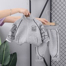 BEBENIZ 男童高領英文字圖案外套+鬆緊帶運動長褲套裝