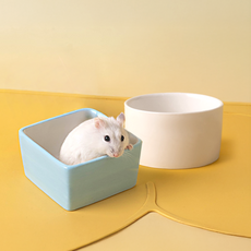 레몽크리프 세라믹 햄스터 기니피그 먹이그릇 식기 2종 세트, 블루, 화이트, 1세트