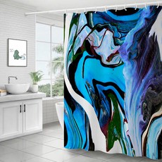 大理石紋浴簾 18藍黑色 150 x 180 cm, 18 Blue Black, 1個