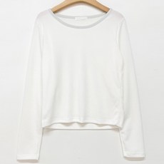 빼빼 여성용 U넥 배색 골지 슬림 스판 긴팔 티셔츠