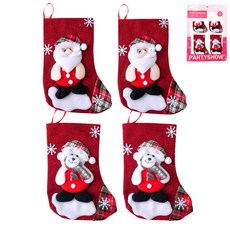 PARTYSHOW 聖誕節裝飾襪 小型 聖誕老人 2入 + 小熊 2入 套組, 混合顏色, 1個