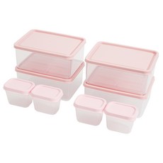 BETREE 第2季 可彎曲冷凍庫整理盒 粉紅色 1L x 4入 + 方塊保鮮盒 100ml x 4入 套組, 1套