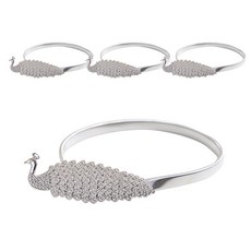 Mabel In Home 奢華孔雀造型磁吸窗簾綁帶, 銀色, 4個