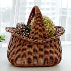 MAISONINDAHRATTANSHOP 高級藤編橢圓鬱金香提把野餐籃 N030H, 1個, 棕色