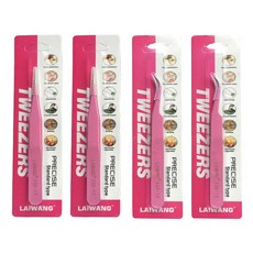 美甲鑷子 直式2入 + 彎式2入 套組, 1套, 粉紅色