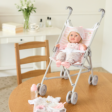 Berenguer 高級精品皇冠娃娃 軟身37cm + 便攜式嬰兒車套組, 1套, 粉紅色