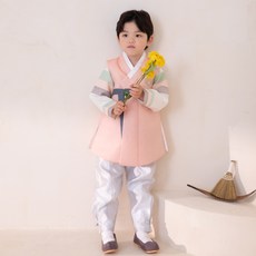 嬰兒絲綢男孩杏花多彩韓服套裝