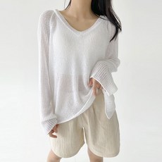Planday 女款柔美夏季寬鬆毛圈布側開衩V領針織衫