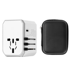 BACO 海外旅行用插頭多功能轉接頭 USB 5.6A 快速充電 C型相容 5孔 白色, 1個