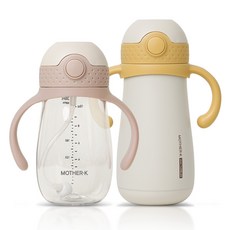 마더케이 허그 보온 빨대컵 + 추 빨대컵 세트, 650ml, 1세트, 머스터드 + 핑크베이지