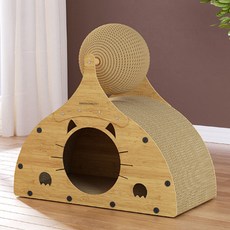 DING DONG PET 貓用劍麻木質貓抓板躲藏屋球屋, 1個, 米色