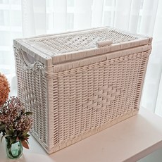 Rattan Shop 藤製長方形附蓋收納藤籃 F104WS, 白色, 1個
