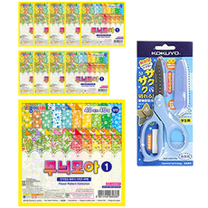 종이나라 2500 무늬모아 1 색종이 10p + 고쿠요 SAXA 플라이 캡 가위 블루, 1세트, 40색