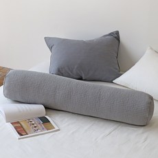Nubile 顏料水洗條紋絎縫純棉長抱枕套, 灰色