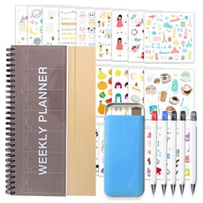 2Youngdesign 手帳裝飾貼紙 28款 + 口袋文具 + 牛皮紙立式週計畫本, 隨機出貨(口袋文具), 酒紅色(計畫本)