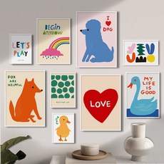 funyz Love Animal 插畫海報9款 + 保護套套組, 混合顏色(畫框), 隨機出貨(保護套, 字母卡)